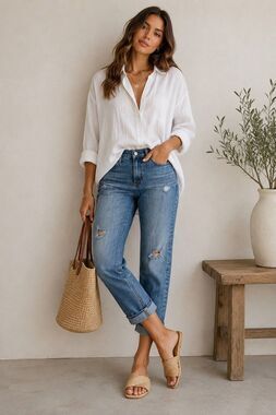 AG Adriano Goldschmied Distress Jeans 27 Blue Denim Tomboy Crop Relaxed Straight